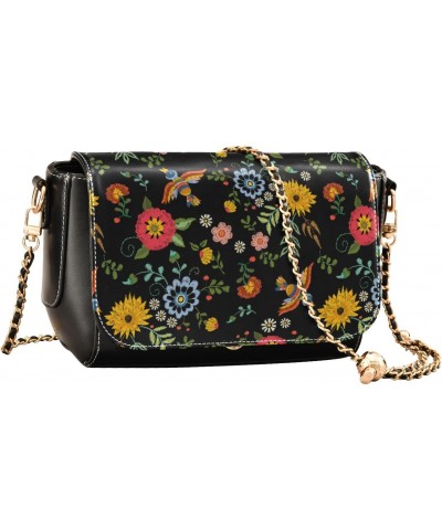 Embroidery Ethnic Flowers Birds Sling Bags Crossbody Womens Waterproof Small Black Purses with Credit Card Slots Zipper Bag $...