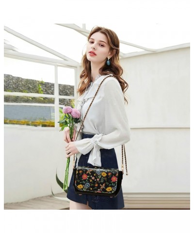 Embroidery Ethnic Flowers Birds Sling Bags Crossbody Womens Waterproof Small Black Purses with Credit Card Slots Zipper Bag $...