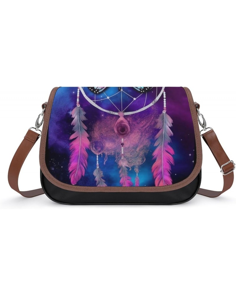 Galaxy Dreamcatcher Butterflies Painting Crossbody Shoulder Messenger Women Bag Pu Leather Office Work Business for Handbag C...