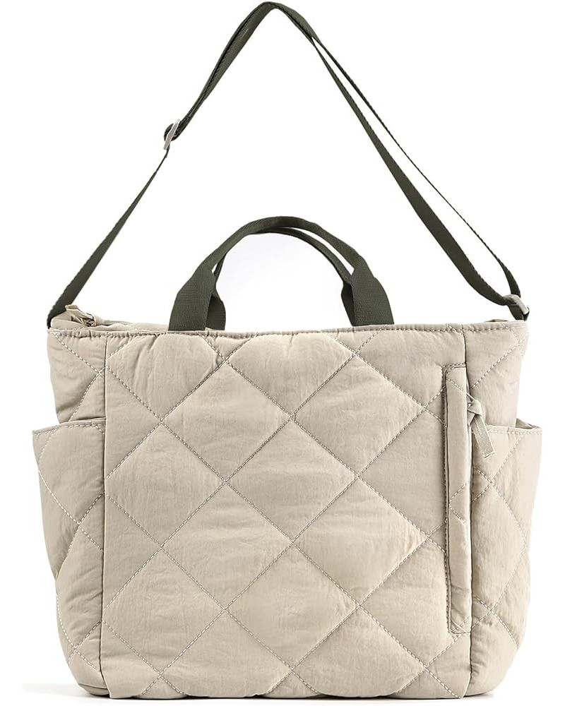 Quilted Tote Bag for Women Puffer Hobo Handbag Lightweight Quilted Padding Shoulder Bag Nylon Padded Crossbody Bag A05-beige-...