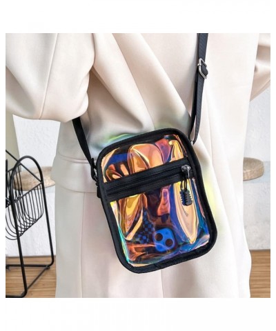 Women Small Crossbody Bags Mini Purse PVC Laser Package Clear Bag Stadium Approved Call Phone Satchel Zipper Wallet Black $17...