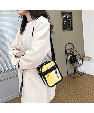 Women Small Crossbody Bags Mini Purse PVC Laser Package Clear Bag Stadium Approved Call Phone Satchel Zipper Wallet Black $17...