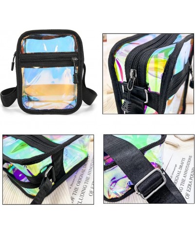 Women Small Crossbody Bags Mini Purse PVC Laser Package Clear Bag Stadium Approved Call Phone Satchel Zipper Wallet Black $17...