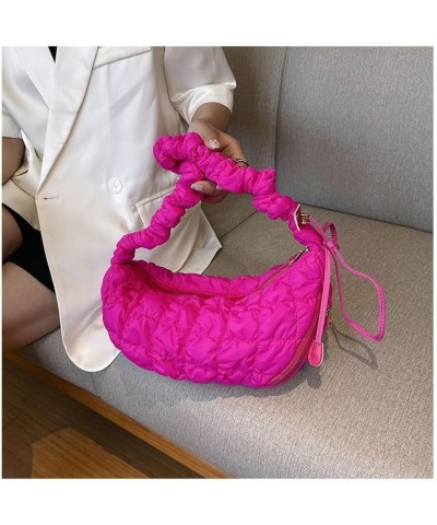 Puffer Tote Bag Fashion Quilted Crossbody Bag for Women Puffer Bag Puffy Tote Bag Down Padded Shoulder Bag Rose Red $17.39 Totes