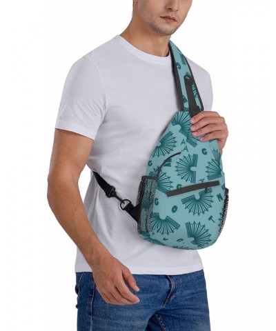 Green Argentine Tango Bandoneons Pattern Sling Bag Crossbody Sling Backpack Chest Shoulder Bag Daypack for Hiking Walking Tra...