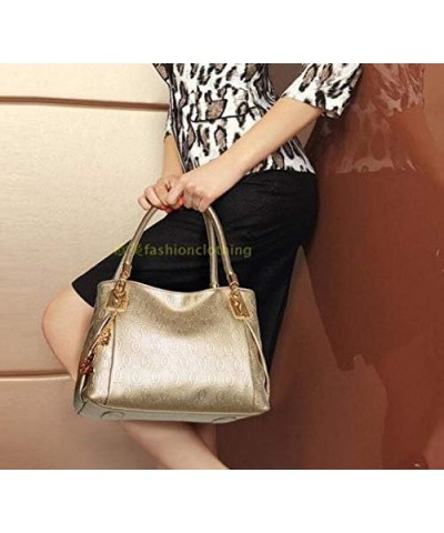 Women's Ladies PU Leather Shoulder Metal Top-handle Embossing Handle Bags 3 Pcs Satchel Tote Purse-Cream White Gold $39.94 Totes