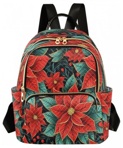 Poinsettia Flower Red Women Backpack Purse Travel Daypack Shoulder Bag $20.64 Backpacks