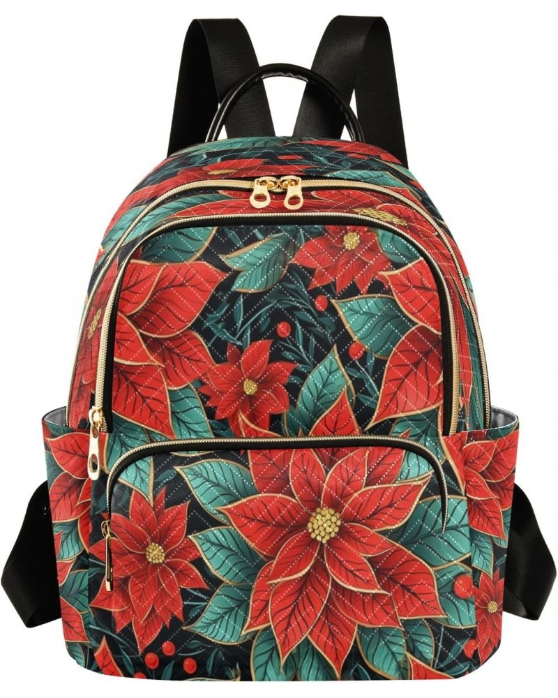 Poinsettia Flower Red Women Backpack Purse Travel Daypack Shoulder Bag $20.64 Backpacks