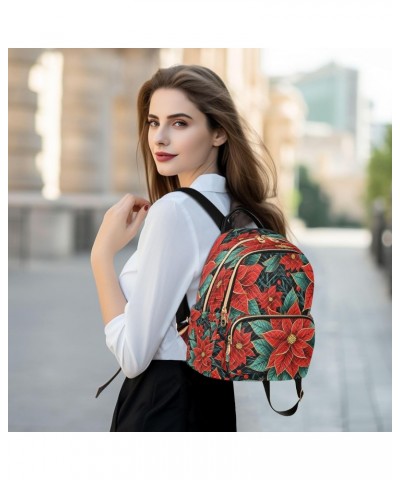 Poinsettia Flower Red Women Backpack Purse Travel Daypack Shoulder Bag $20.64 Backpacks