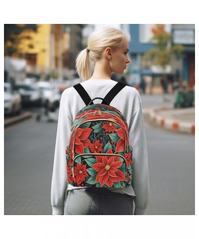 Poinsettia Flower Red Women Backpack Purse Travel Daypack Shoulder Bag $20.64 Backpacks