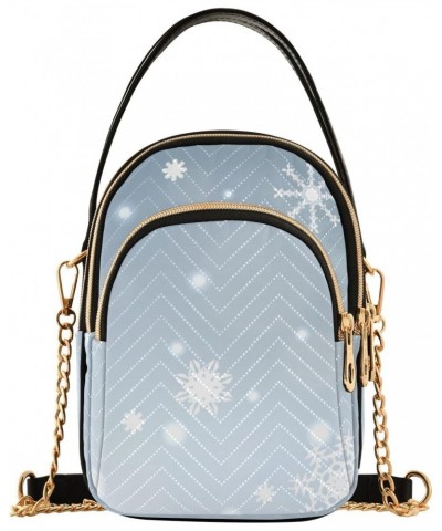 Light Blue Christmas Snowflakes Small Crossbody Bag Functional Multi Pocket Bag Shoulder Handbag $17.39 Crossbody Bags