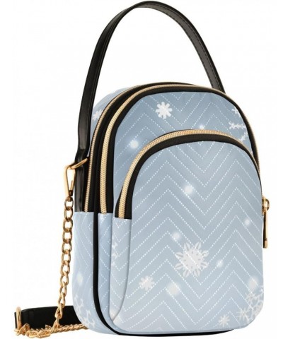 Light Blue Christmas Snowflakes Small Crossbody Bag Functional Multi Pocket Bag Shoulder Handbag $17.39 Crossbody Bags