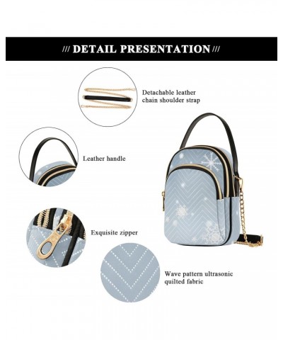 Light Blue Christmas Snowflakes Small Crossbody Bag Functional Multi Pocket Bag Shoulder Handbag $17.39 Crossbody Bags