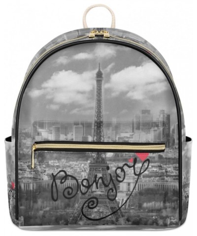 Grey City Mini Backpack Purse for Women Teen Girls, Paris Eiffel Tower Leather Small Backpack Lightweight Casual Travel Daypa...