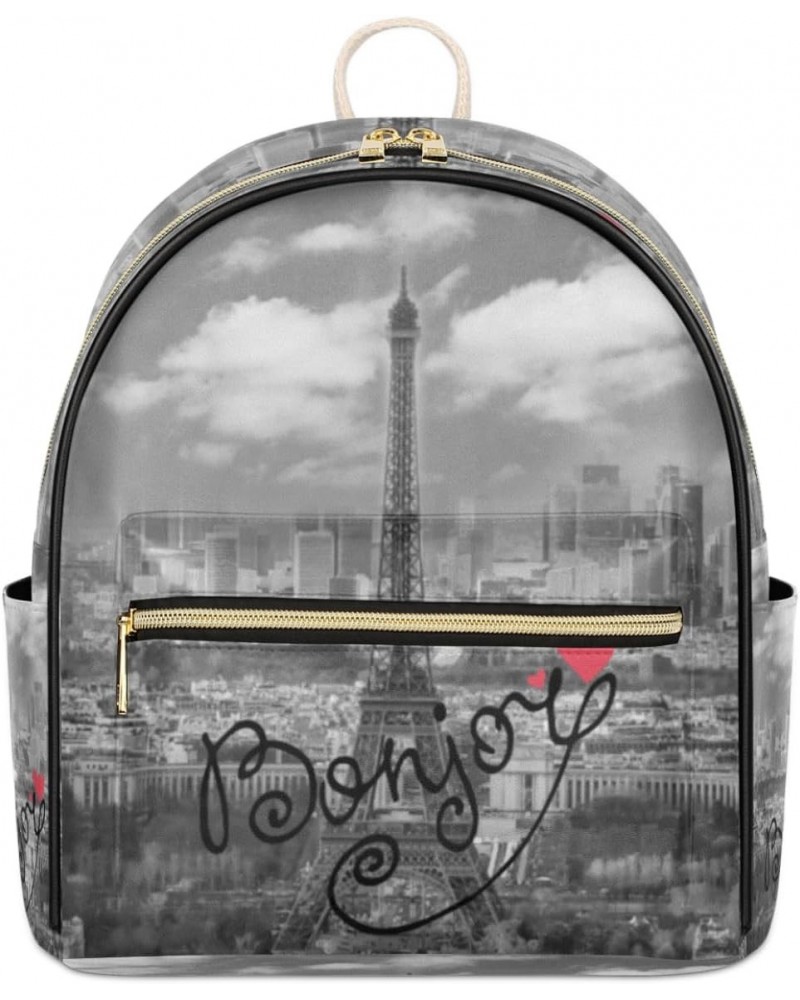 Grey City Mini Backpack Purse for Women Teen Girls, Paris Eiffel Tower Leather Small Backpack Lightweight Casual Travel Daypa...