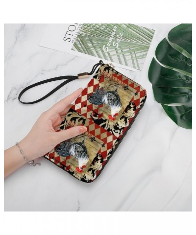 Vintage Rooster Novelty Wallet with Wrist Strap Long Cellphone Purse Large Capacity Handbag Wristlet Clutch Wallets $18.06 Wr...