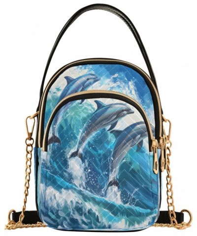 Quilted Crossbody Bags for Women,Beautiful Dolphins Jumped Women's Crossbody Handbags Small Travel Purses Phone Bag $11.65 Cr...