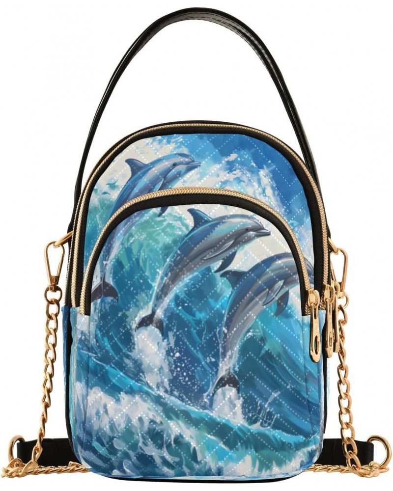 Quilted Crossbody Bags for Women,Beautiful Dolphins Jumped Women's Crossbody Handbags Small Travel Purses Phone Bag $11.65 Cr...