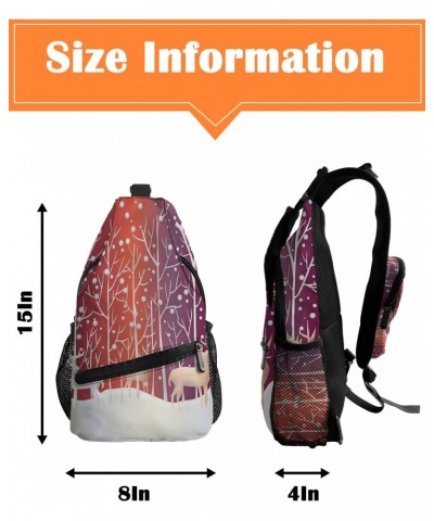 Sling Backpack, Christmas Elk with Snowflake Xmas Tree Purple Orange Waterproof Lightweight Small Sling Bag, Travel Chest Bag...