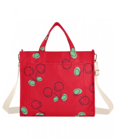 Corduroy Women Tote Bag - Red Cherries, Handbag Purse with Detachable Strap $14.53 Totes