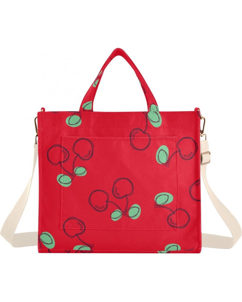 Corduroy Women Tote Bag - Red Cherries, Handbag Purse with Detachable Strap $14.53 Totes