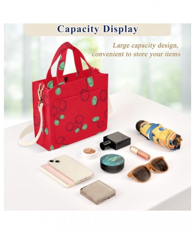 Corduroy Women Tote Bag - Red Cherries, Handbag Purse with Detachable Strap $14.53 Totes