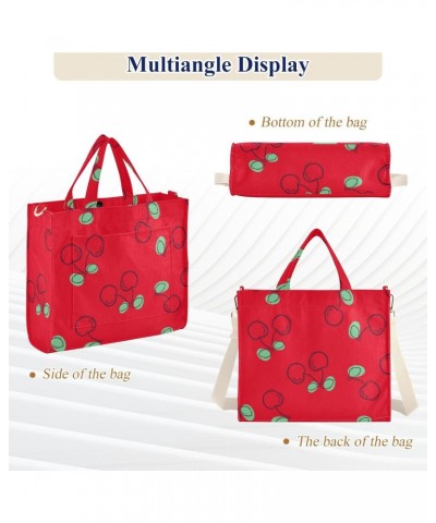 Corduroy Women Tote Bag - Red Cherries, Handbag Purse with Detachable Strap $14.53 Totes