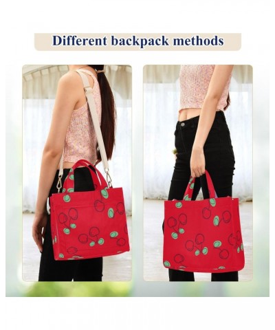 Corduroy Women Tote Bag - Red Cherries, Handbag Purse with Detachable Strap $14.53 Totes