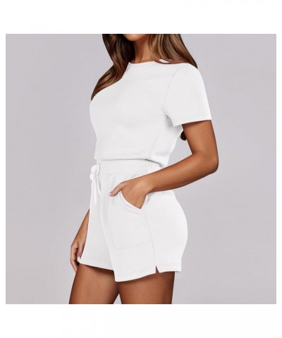 Womens Dresses And Jumpsuits Solid Jumpsuit With 4 Pockets Ladies Casual Shorts White 2➤➤ Womens Rompers 2024 Summer $12.63 C...