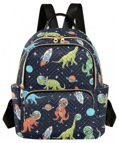 Mini Backpack for Women, Dinosaurs in Space Black Travel Backpack Purse for Ladies, Small Bookbag Daypack Shoulder Bag S Mult...