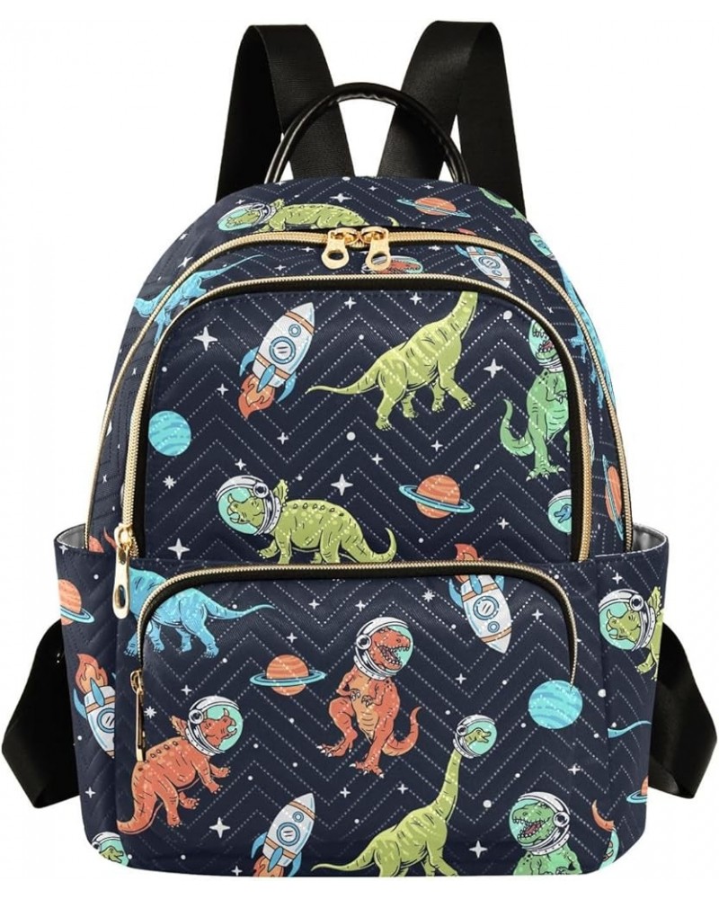 Mini Backpack for Women, Dinosaurs in Space Black Travel Backpack Purse for Ladies, Small Bookbag Daypack Shoulder Bag S Mult...