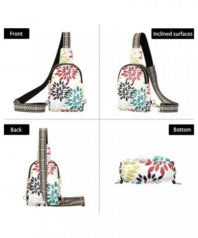 Colorful Flowers Crossbody Sling Bag for Women Men Leather Chest Bags Purse Adjustable Cross Body Daypack for Cycling Running...