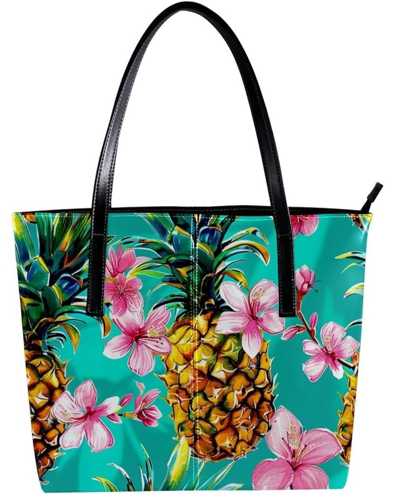 Tote Bags, Large Tote Bag, Tote Bag with Zipper, Tropical Fruit Pineapple Cartoon, Womens Tote Bag Design 5099 $24.50 Totes