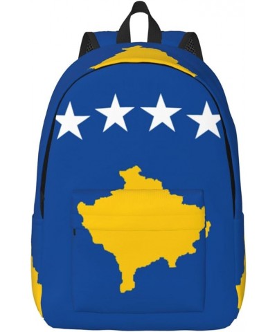 Flag Of Kosovo Print Unisex Canvas Bag Canvas Shoulder Pouch Pack Lightweight Backpack For Woman Lady Black Medium $24.19 Bac...