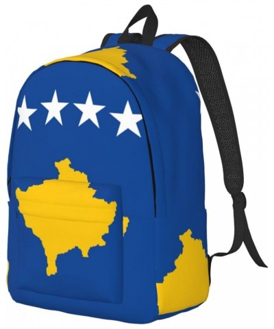 Flag Of Kosovo Print Unisex Canvas Bag Canvas Shoulder Pouch Pack Lightweight Backpack For Woman Lady Black Medium $24.19 Bac...