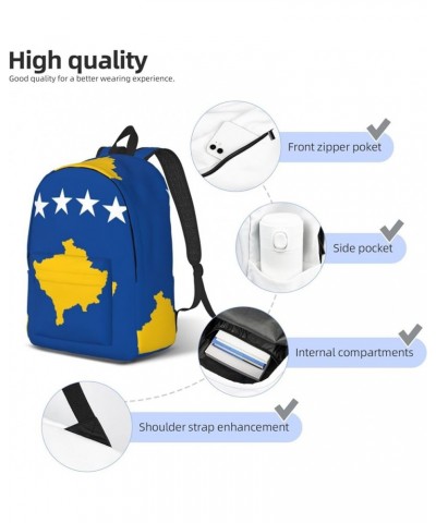 Flag Of Kosovo Print Unisex Canvas Bag Canvas Shoulder Pouch Pack Lightweight Backpack For Woman Lady Black Medium $24.19 Bac...