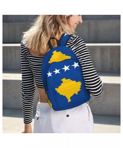 Flag Of Kosovo Print Unisex Canvas Bag Canvas Shoulder Pouch Pack Lightweight Backpack For Woman Lady Black Medium $24.19 Bac...