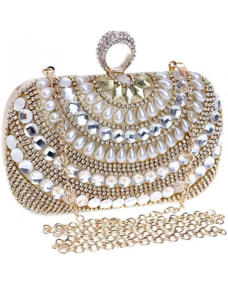 Dinner bag，Women's Pearl Flash Clutch Dress Banquet Bag Party Bag Scrub Curved Mini Wallet banquet bag $50.68 Evening Bags