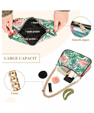 Small Chain Shoulder Bag for Women Tropical Pink Flamingo Palm Leaves Hobo Handbags Tote Clutch Bag Ladies Crossbody Bag Purs...