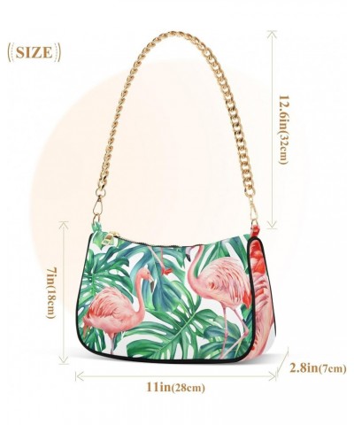 Small Chain Shoulder Bag for Women Tropical Pink Flamingo Palm Leaves Hobo Handbags Tote Clutch Bag Ladies Crossbody Bag Purs...