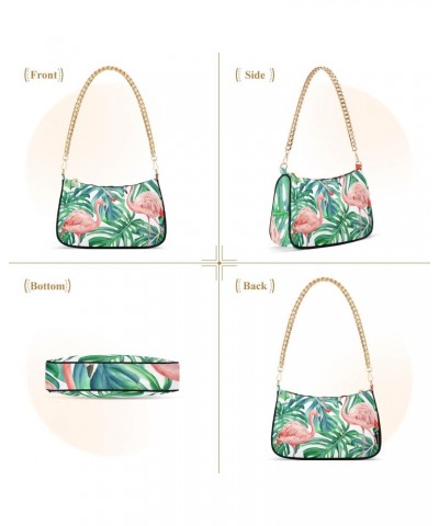 Small Chain Shoulder Bag for Women Tropical Pink Flamingo Palm Leaves Hobo Handbags Tote Clutch Bag Ladies Crossbody Bag Purs...