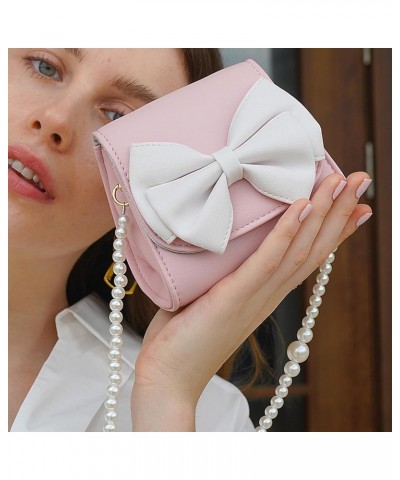 Women's PU Leather Shoulder Bag Chain Bag Small Bow Handbag with Pearl Chain Strap Sling Crossbody Bag (A) A $33.54 Totes