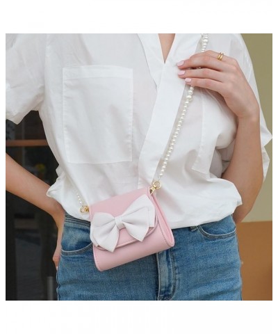 Women's PU Leather Shoulder Bag Chain Bag Small Bow Handbag with Pearl Chain Strap Sling Crossbody Bag (A) A $33.54 Totes