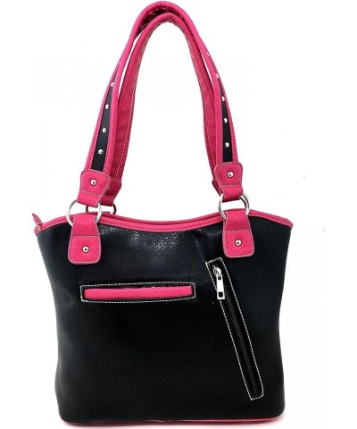 Tooled Leather Laser Cut Rhinestone Cross Studded Shoulder Concealed Carry Tote Style Handbag Purse Black Hot Pink $31.42 Totes