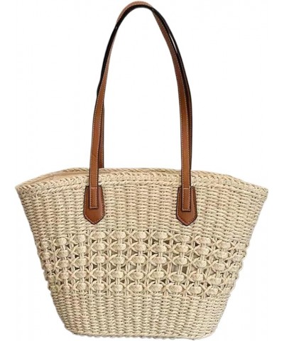 Straw Bag Large Capacity Straw Beach Bag Durable Tote Bag with Zipper Summer Woven Bag Beach Bags For Women Beige $9.90 Totes