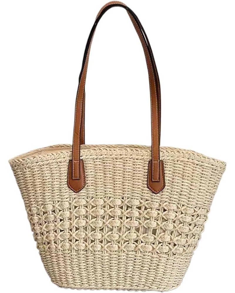 Straw Bag Large Capacity Straw Beach Bag Durable Tote Bag with Zipper Summer Woven Bag Beach Bags For Women Beige $9.90 Totes