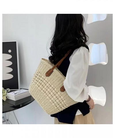 Straw Bag Large Capacity Straw Beach Bag Durable Tote Bag with Zipper Summer Woven Bag Beach Bags For Women Beige $9.90 Totes