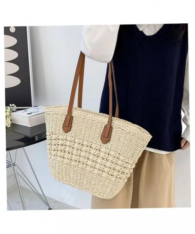 Straw Bag Large Capacity Straw Beach Bag Durable Tote Bag with Zipper Summer Woven Bag Beach Bags For Women Beige $9.90 Totes