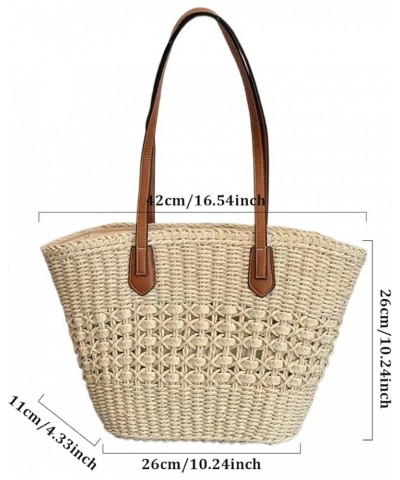 Straw Bag Large Capacity Straw Beach Bag Durable Tote Bag with Zipper Summer Woven Bag Beach Bags For Women Beige $9.90 Totes