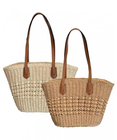 Straw Bag Large Capacity Straw Beach Bag Durable Tote Bag with Zipper Summer Woven Bag Beach Bags For Women Beige $9.90 Totes